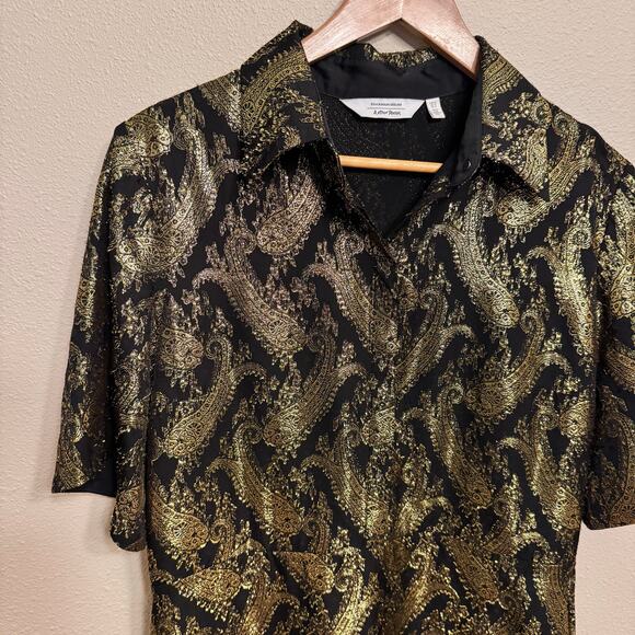 Stockholm Atelier & Other Stories Metallic Paisley Dress Sz 10 Gold Brocade Midi - Picture 3 of 9